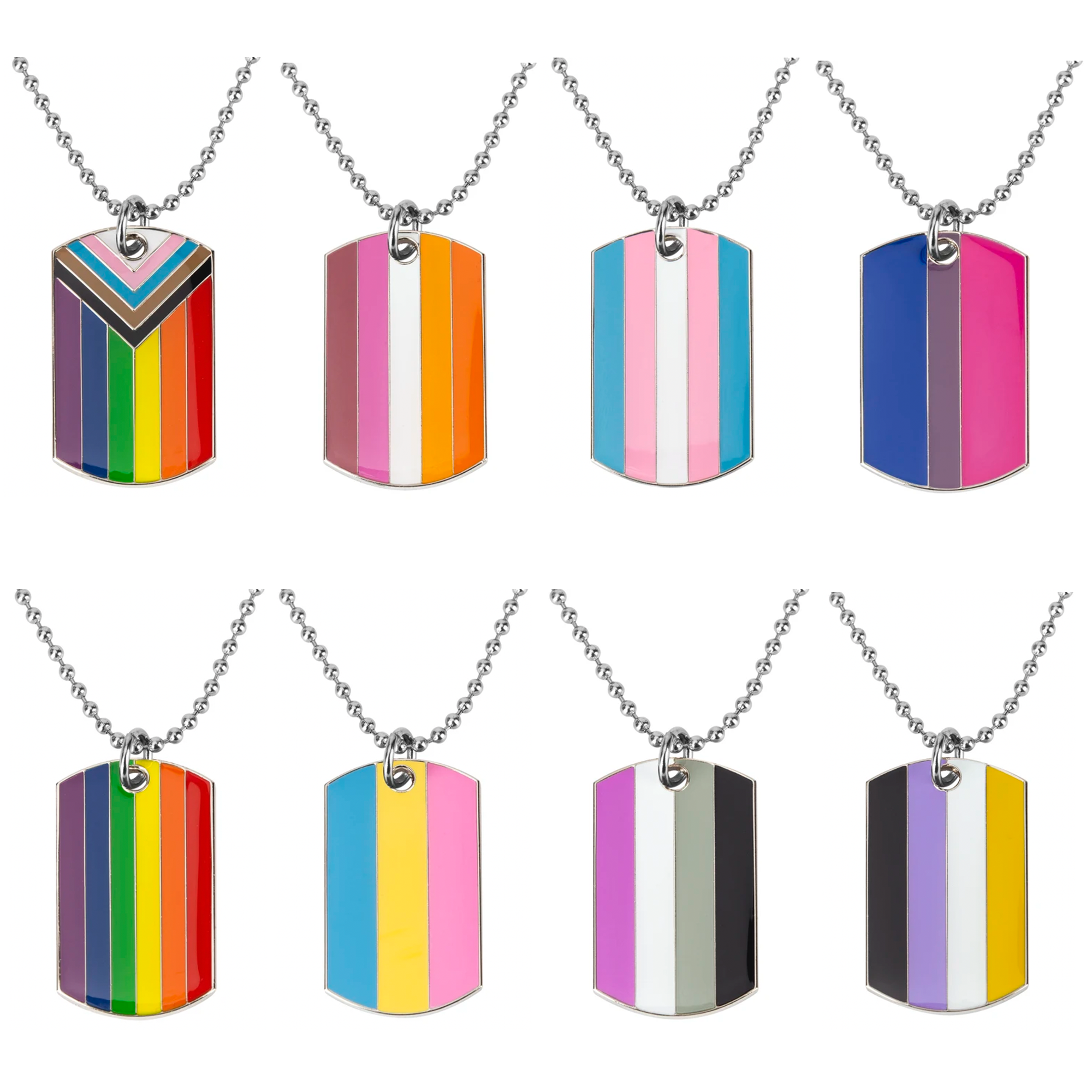 Progress Pride LGBTQI+ Flag Dog Tag Necklaces | Metal Enamel