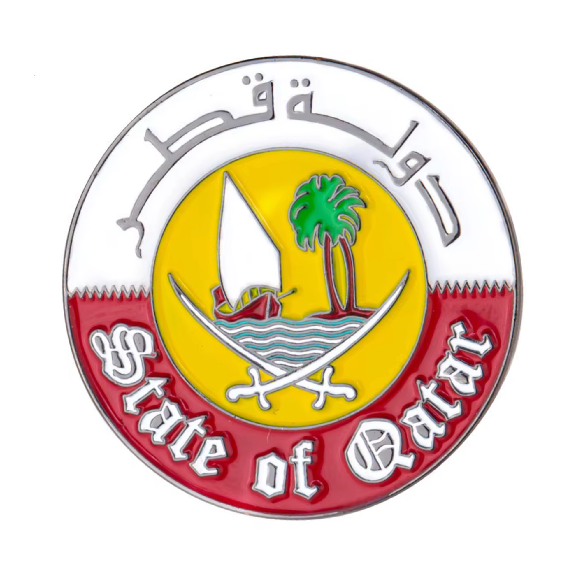 State Of Qatar Emblem Round Pin Badge