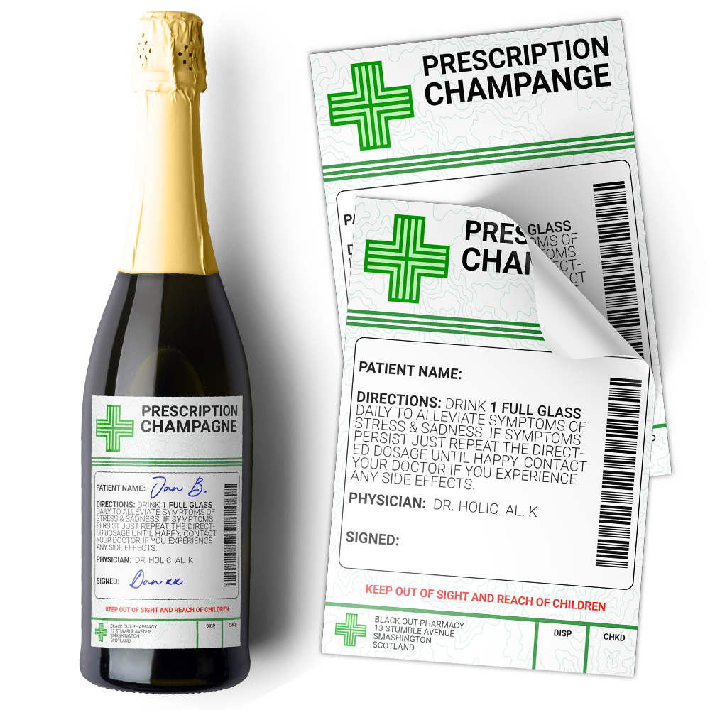 Champagne Prescription Medical Alcohol Bottle Gift Funny Drinks Sticker