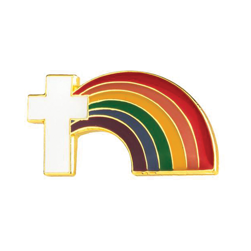 Rainbow Christian Cross Pin Badge