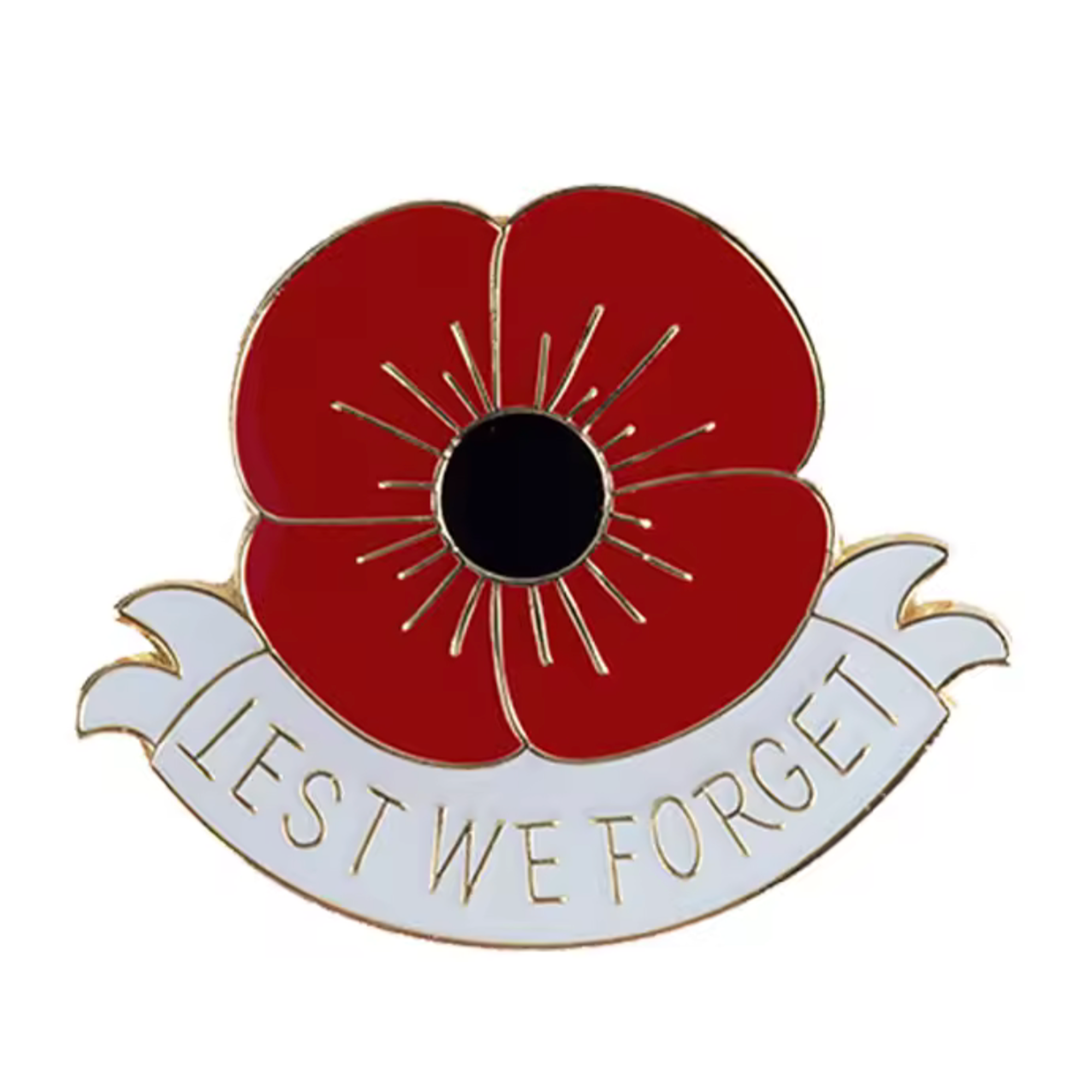 Lest We Forget Red White Poppy Flower Pin Badge