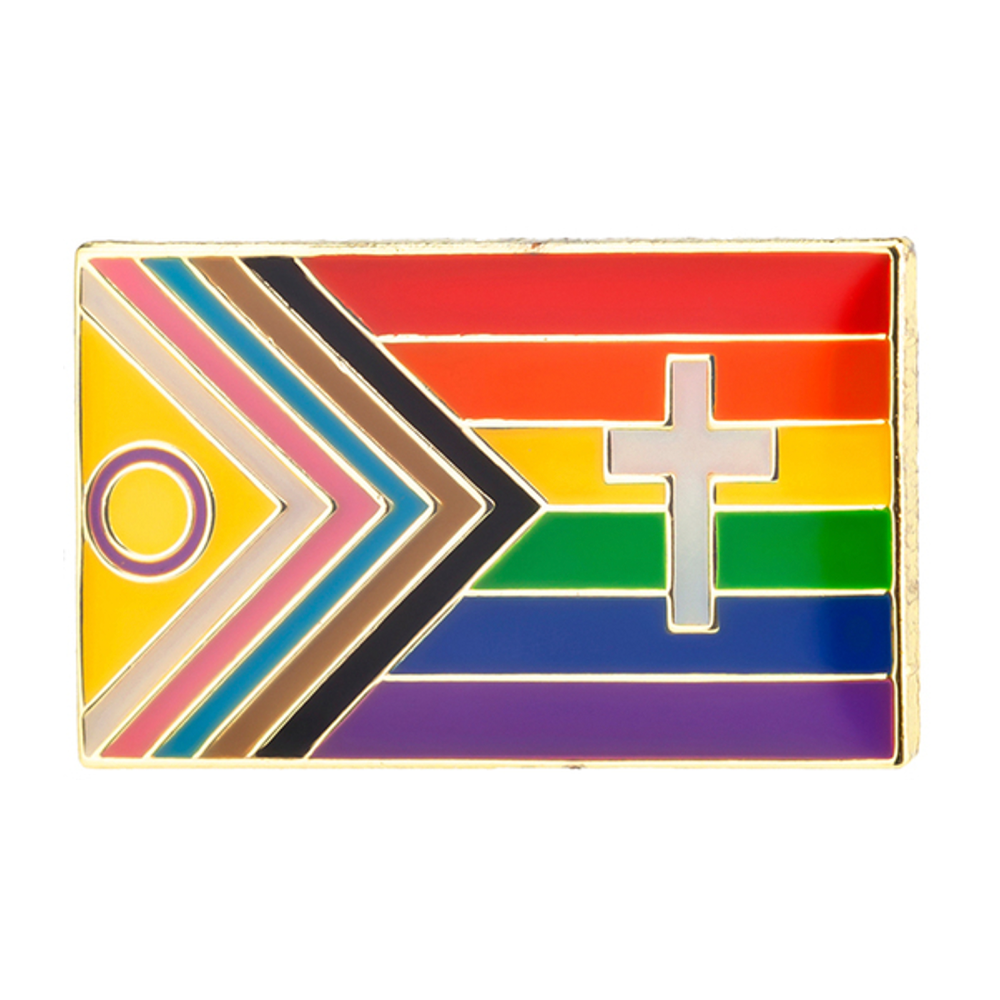 Intersex Progress Pride Rectangle Christian Pin Badge