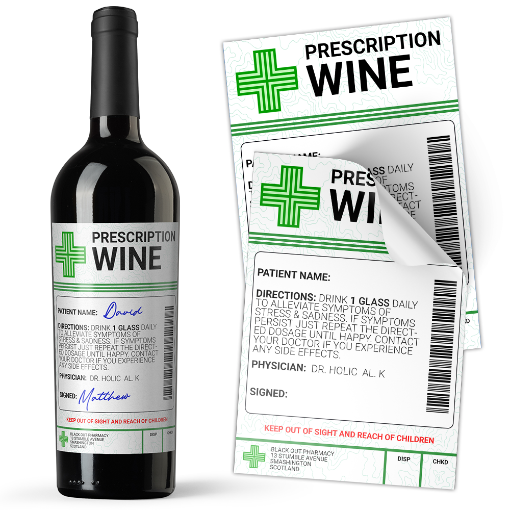 Wine Prescription Medical Alcohol Bottle Gift Funny Drinks Sticker