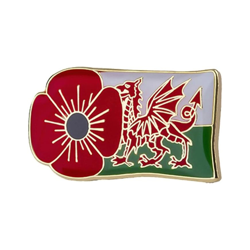 Poppy & Wales Flag Pin Badge